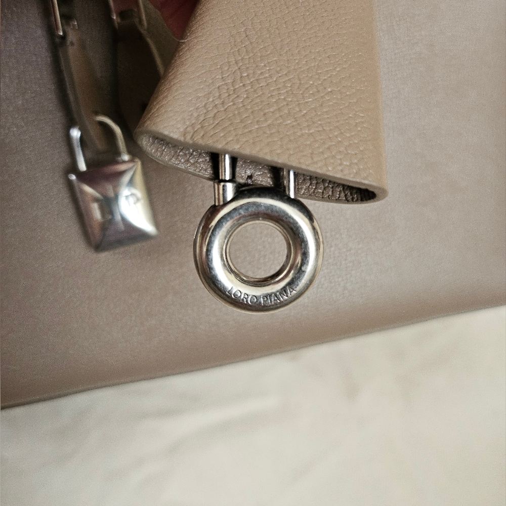 Loro Piana Extra Bag L27 Calfskin Warm Mastic/Antique Silver D0Q4 $4200 - Picture 6 of 13